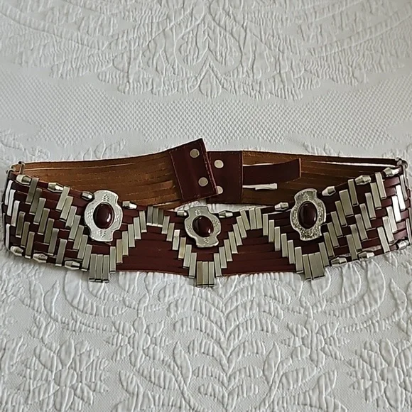 FREE PEOPLE Brown leather boho belt with Silvertone hardware - Picture 7 of 8